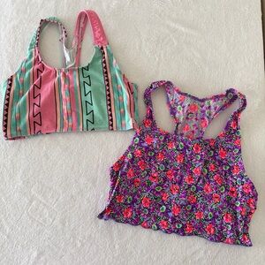 Set of 2 Vintage Colorful Patterned Crop/Bra Tank Tops